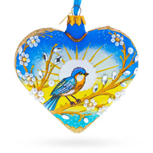 Load image into Gallery viewer, Golden Sunrise Bird Heart Glass Ornament