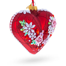 Load image into Gallery viewer, Pearl &amp; Ruby Jeweled Heart Glass Ornament