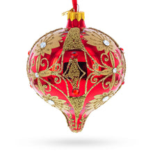 Load image into Gallery viewer, Regal Red &amp; Gold Scrollwork Jeweled Onion-Shape Finial Glass Christmas Ornament
