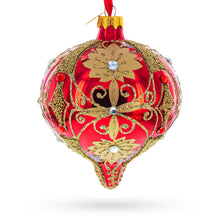 Load image into Gallery viewer, Regal Red &amp; Gold Scrollwork Jeweled Onion-Shape Finial Glass Christmas Ornament