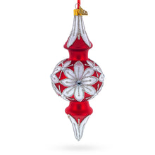 Load image into Gallery viewer, Silver Jeweled Poinsettia Bloom Double-Ended Finial Drop Glass Christmas Ornament