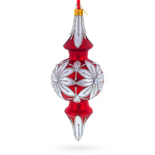 Load image into Gallery viewer, Silver Jeweled Poinsettia Bloom Double-Ended Finial Drop Glass Christmas Ornament