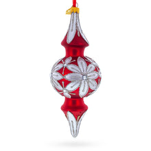 Load image into Gallery viewer, Silver Jeweled Poinsettia Bloom Double-Ended Finial Drop Glass Christmas Ornament