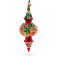 Load image into Gallery viewer, Holly &amp; Gold Scroll Double-Ended Finial Drop Glass Christmas Ornament