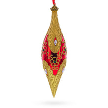 Load image into Gallery viewer, Gilded Petal &amp; Pearl Elongated Pointed Teardrop Finial Glass Christmas Ornament