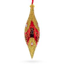 Load image into Gallery viewer, Gilded Petal &amp; Pearl Elongated Pointed Teardrop Finial Glass Christmas Ornament