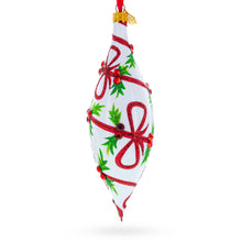 Load image into Gallery viewer, Holiday Ribbon on White Elongated Pointed Teardrop Finial Glass Christmas Ornament