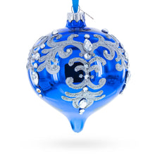 Load image into Gallery viewer, Blue Jeweled Silver Scroll Onion-Shape Finial Glass Christmas Ornament