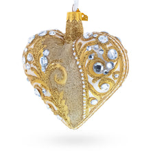 Load image into Gallery viewer, Gold Jeweled Baroque Heart Glass Christmas Ornament