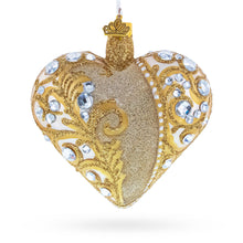 Load image into Gallery viewer, Gold Jeweled Baroque Heart Glass Christmas Ornament