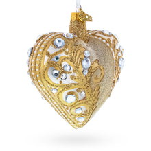 Load image into Gallery viewer, Gold Jeweled Baroque Heart Glass Christmas Ornament