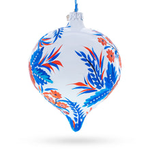 Load image into Gallery viewer, White and Blue Floral Blossom Onion-Shape Finial Glass Christmas Ornament