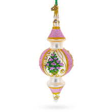 Load image into Gallery viewer, Pink Embossed  Blossom Double-Ended Finial Drop Glass Christmas Ornament