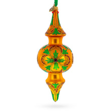 Load image into Gallery viewer, Golden Holly &amp; Ivy Glitter Double-Ended Finial Drop Glass Christmas Ornament