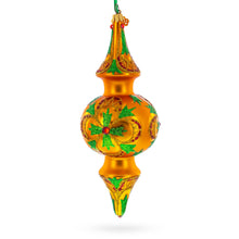 Load image into Gallery viewer, Golden Holly &amp; Ivy Glitter Double-Ended Finial Drop Glass Christmas Ornament