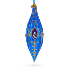 Load image into Gallery viewer, Royal Blue Jewel Scroll Elongated Pointed Teardrop Finial Glass Christmas Ornament