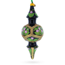 Load image into Gallery viewer, Black &amp; Gold Floral Medallion Double-Ended Finial Drop Glass Christmas Ornament