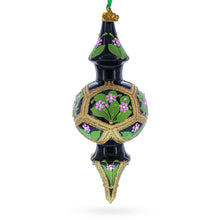Load image into Gallery viewer, Black &amp; Gold Floral Medallion Double-Ended Finial Drop Glass Christmas Ornament