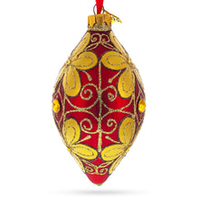 Load image into Gallery viewer, Golden Flowers Pointed Teardrop Finial Glass Christmas Ornament