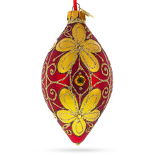 Load image into Gallery viewer, Golden Flowers Pointed Teardrop Finial Glass Christmas Ornament
