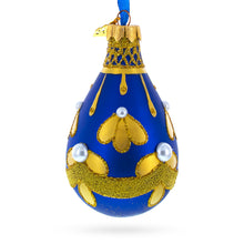 Load image into Gallery viewer, Gold Pattern on Blue Waterdrop Finial Glass Christmas Ornament