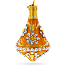 Load image into Gallery viewer, Diamond Jewels on Striped Gold Glass Bell Shape Finial Christmas Ornament