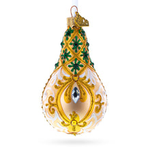 Load image into Gallery viewer, Swirls on Champagne Bejeweled Pear Shape Glass Ornament