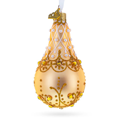 Pearls on Gold Glass Pear Shape Ornament