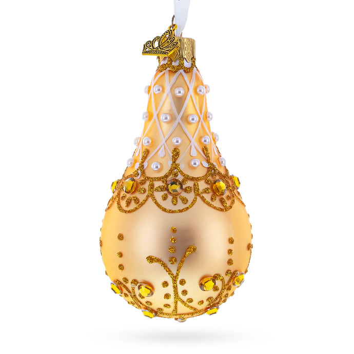 Pearls on Gold Glass Pear Shape Ornament
