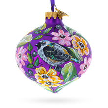 Load image into Gallery viewer, Songbird and Blossoms Onion-Shape Finial Glass Christmas Ornament