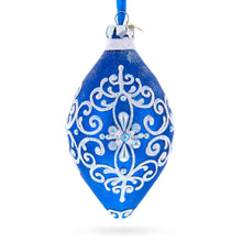 Load image into Gallery viewer, Blue Jeweled Scroll Pointed Teardrop Finial Glass Christmas Ornament
