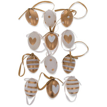 Load image into Gallery viewer, Set of 12 Miniature Gold and White Plastic Easter Egg Ornaments 1.6 Inches