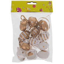 Load image into Gallery viewer, Set of 12 Miniature Gold and White Plastic Easter Egg Ornaments 1.6 Inches