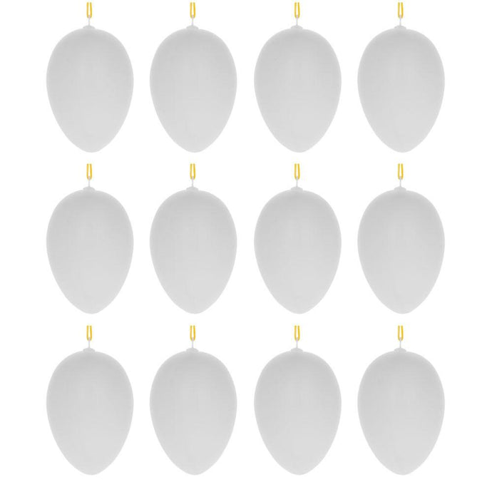 Set of 12 White Blank Hollow Plastic Easter Egg Ornaments 2.6 Inches