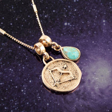 Load image into Gallery viewer, Sagittarius - Zodiac Blue Turquoise Golden Charm Necklace