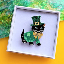 Load image into Gallery viewer, Saint Patrick&#39;s Kitty Brooch by Cherryloco