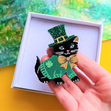 Load image into Gallery viewer, Saint Patrick&#39;s Kitty Brooch by Cherryloco