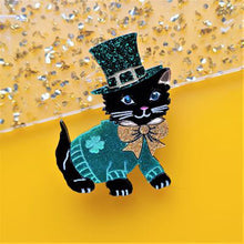 Load image into Gallery viewer, Saint Patrick&#39;s Kitty Brooch by Cherryloco