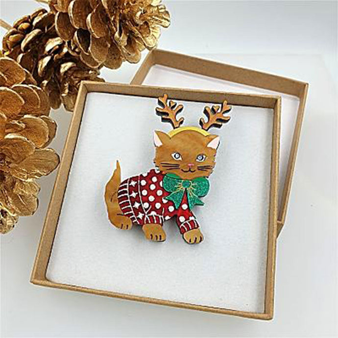 Santa's Little Helper Cat Brooch by Cherryloco Jewellery