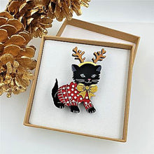 Load image into Gallery viewer, Santa&#39;s Little Helper Cat Brooch by Cherryloco Jewellery