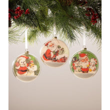 Load image into Gallery viewer, Santa with Snowmen Disk Ornament by Bethany Lowe Designs