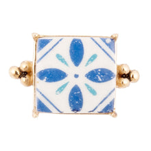 Load image into Gallery viewer, Santorini Blue and White Tile Golden Statement Ring