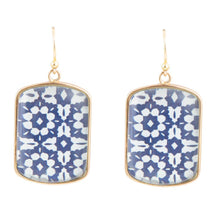 Load image into Gallery viewer, Santorini Cobalt Blue and White Golden Earrings