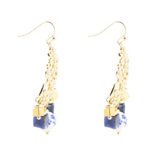 Load image into Gallery viewer, Santorini Cobalt Blue Lapis and Golden Chandelier Earrings