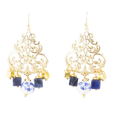 Santorini Cobalt Blue Lapis and Golden Chandelier Earrings