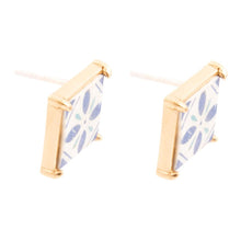 Load image into Gallery viewer, Santorini Dreams Blue and White Tile Post Stud Golden Earrings