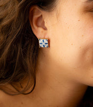 Load image into Gallery viewer, Santorini Dreams Blue and White Tile Post Stud Golden Earrings