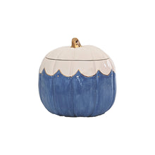 Load image into Gallery viewer, Scalloped Pumpkin Jars with 22K Gold Accents in French Blue