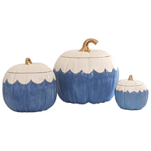 Load image into Gallery viewer, Scalloped Pumpkin Jars with 22K Gold Accents in French Blue