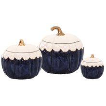 Load image into Gallery viewer, Scalloped Pumpkin Jars with 22K Gold Accents in Navy Blue